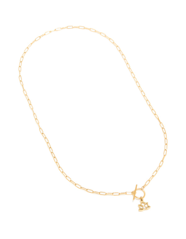 Waterproof Gold Plated Stainless Steel Lotus Flower T & O Necklace