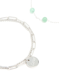 Waterproof Stainless Steel Green Semi Precious Stone & Love Bracelets 2-Pack - link has visual effect only