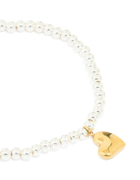 Waterproof Stainless Steel Heart Pendant Stretch Bracelet - link has visual effect only