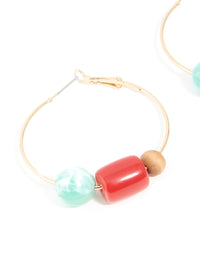 Gold Multicoloured Resin Beaded Hoop Earrings - link has visual effect only