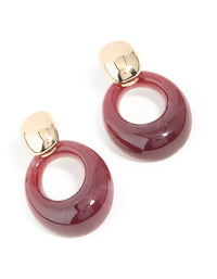 Gold & Burgundy Oval Drop Earrings - link has visual effect only