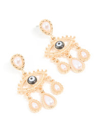 Gold Pearl Evil Eye Drop Earrings - link has visual effect only