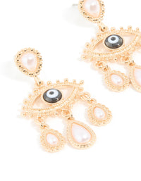 Gold Pearl Evil Eye Drop Earrings - link has visual effect only