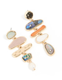 Gold Multicoloured Genuine Shell Mixed Shape Drop Earrings - link has visual effect only