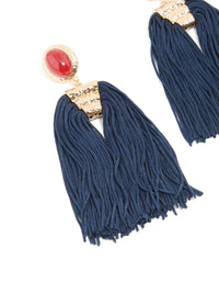 Gold Red Stone & Dark Blue Tassel Earrings - link has visual effect only