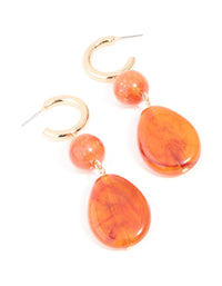 Gold Orange Resin Oval Drop Earrings - link has visual effect only