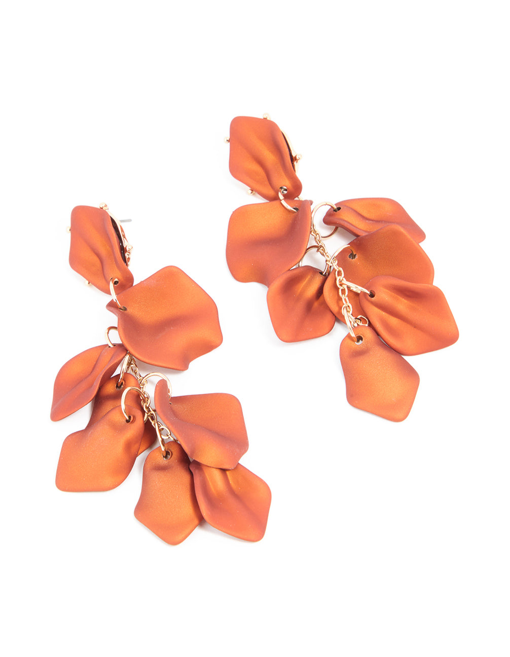 Gold Orange Petal Drop Earrings
