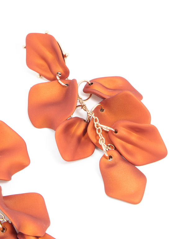 Gold Orange Petal Drop Earrings