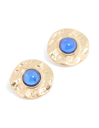 Gold Blue Stone Textured Large Stud Earrings - link has visual effect only