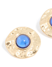 Gold Blue Stone Textured Large Stud Earrings - link has visual effect only