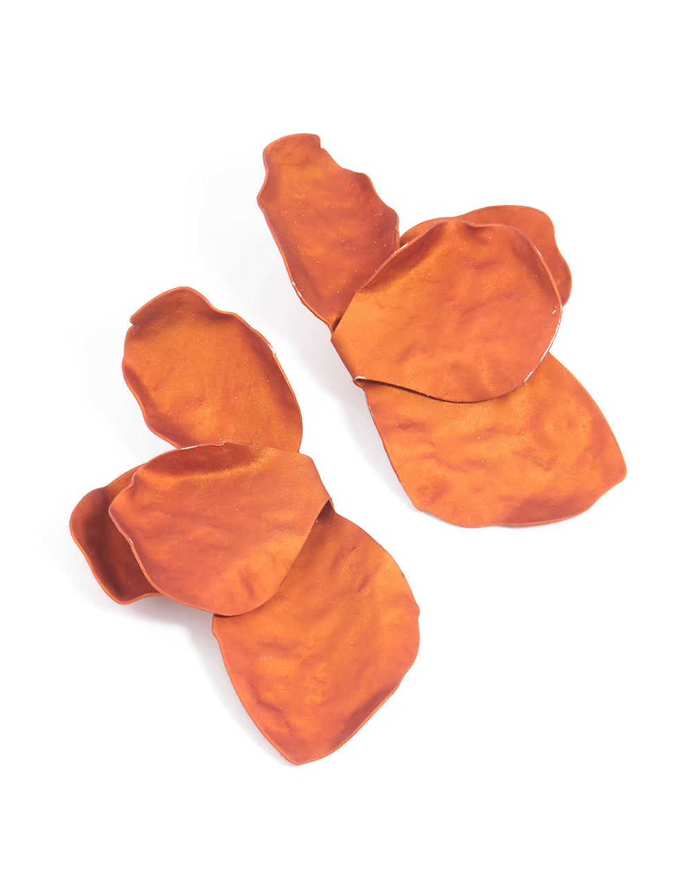 Orange Coated Metal Flower Petal Drop Earrings