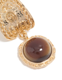 Gold Brown Stone Textured Drop Earrings - link has visual effect only