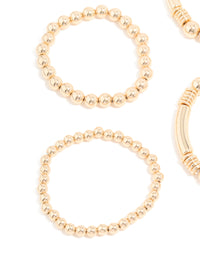Gold Beaded Mixed Chunky Ball Stretch Bracelets 6-Pack - link has visual effect only