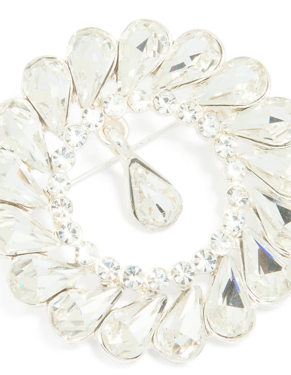 Silver Circular Diamante Drop Brooch