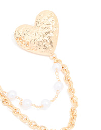 Gold Textured Double Heart Chain Brooch - link has visual effect only