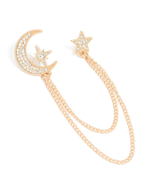 Gold Moon & Star Chain Brooches 2-Pack