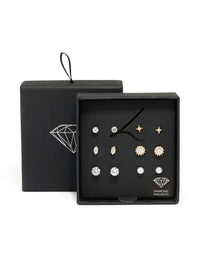 Gold Diamante Mixed Shaped Stud Earrings 6-Pack - link has visual effect only