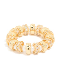 Gold Plated Cubic Zirconia Pearl Loop Ring - link has visual effect only
