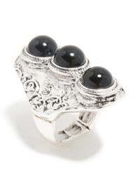 Silver Black Circle Trio Ring - link has visual effect only