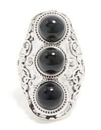 Silver Black Circle Trio Ring - link has visual effect only