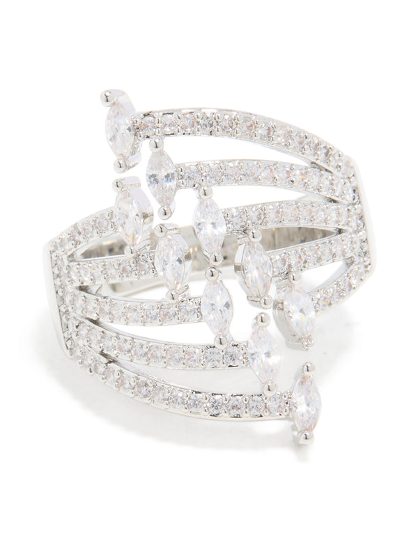 Silver Cubic Zirconia Mini Triangles Layered Ring