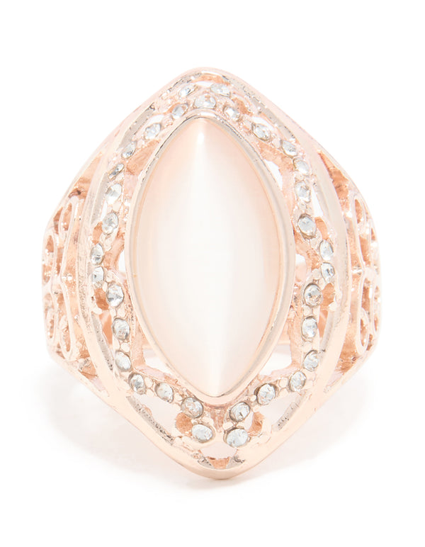 Rose Gold Pink Rhinestone Oval Ring