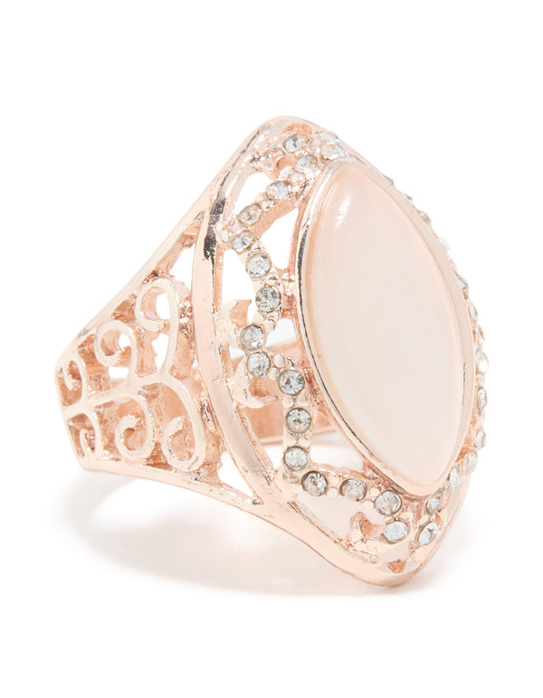 Rose Gold Pink Rhinestone Oval Ring