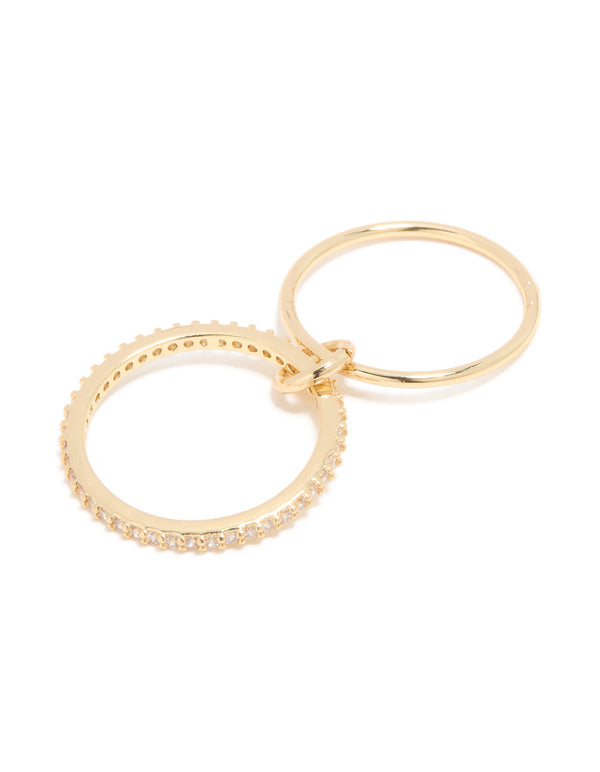 Crafted from gold plated metal, this cubic zirconia simple 1 loop ring highlights the interlocking design with side detail view
