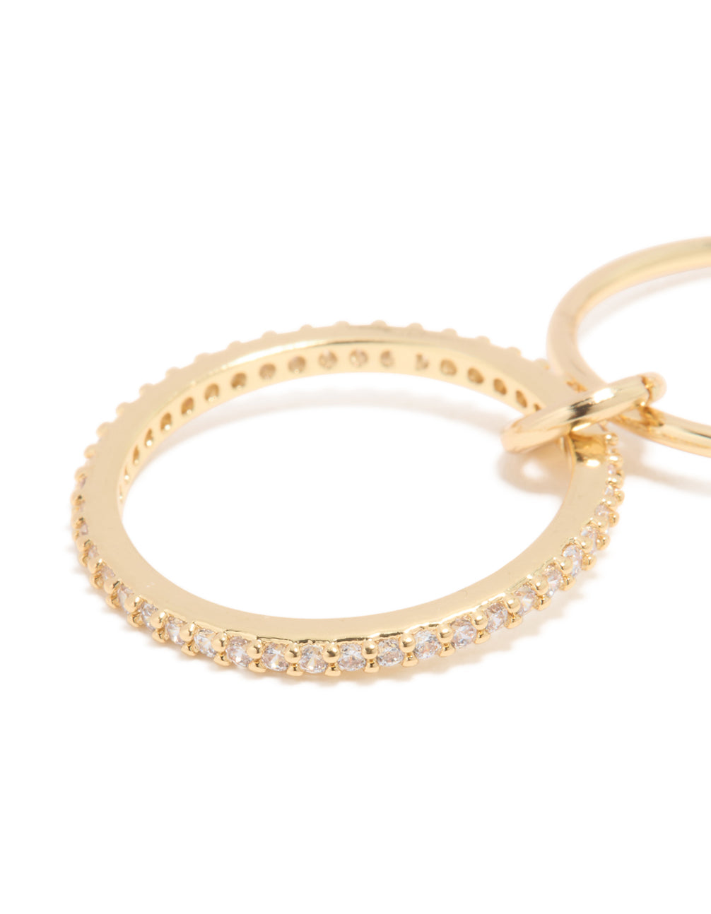 Featuring gold plated cubic zirconia simple 1 loop ring with stone setting and prong details in close up view