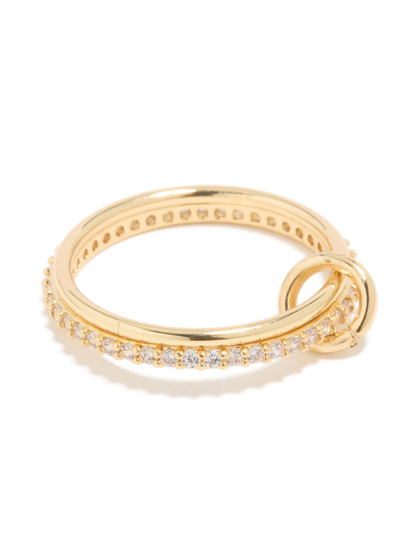 Showcasing a gold plated cubic zirconia simple 1 loop ring front view