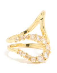 Waterproof Gold Plated Stainless Steel Opposite Cubic Zirconia Swirl Ring - link has visual effect only