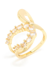 Waterproof Gold Plated Stainless Steel Opposite Cubic Zirconia Swirl Ring - link has visual effect only