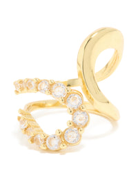 Waterproof Gold Plated Stainless Steel Opposite Cubic Zirconia Swirl Ring - link has visual effect only