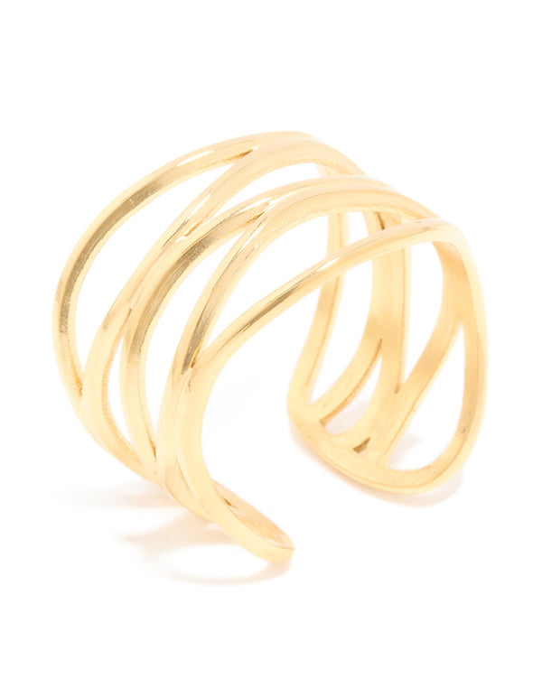 Waterproof Gold Plated Stainless Steel Layered Line Ring