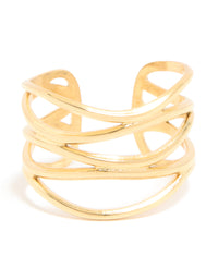 Waterproof Gold Plated Stainless Steel Layered Line Ring - link has visual effect only
