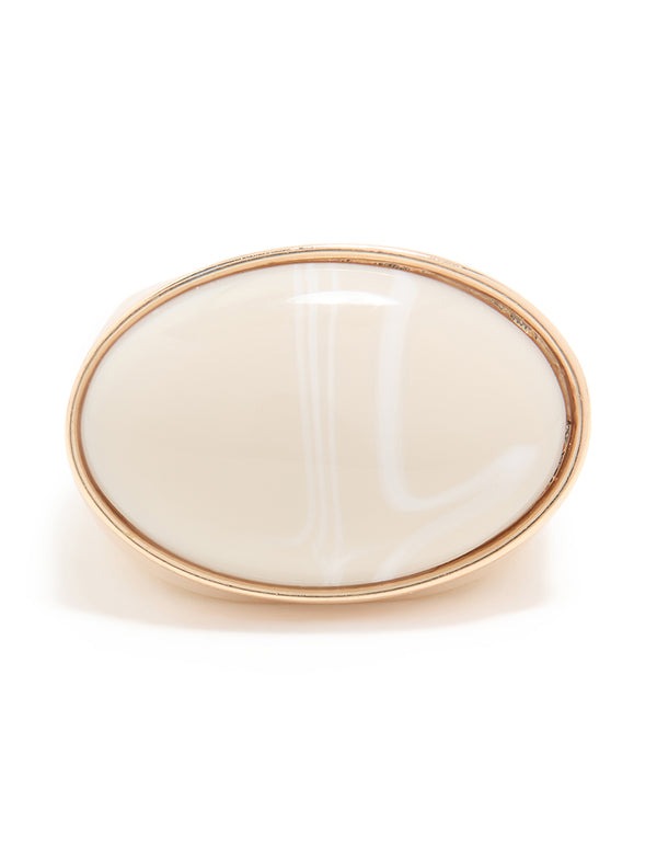 Rose Gold Cream Acrylic Oval Chunky Ring
