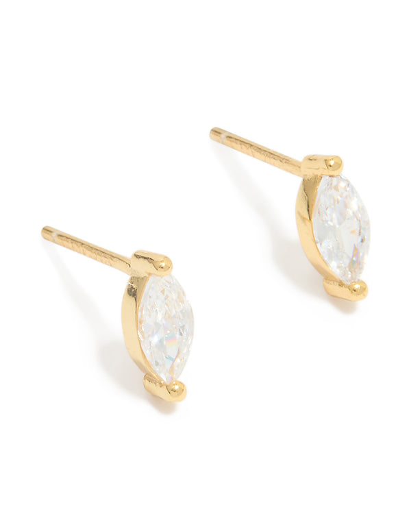 Gold Plated Sterling Silver Cubic Zirconia Marquise Earrings