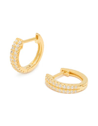 Gold Plated Sterling Silver Double Row Cubic Zirconia Huggie Earrings - link has visual effect only