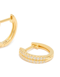 Gold Plated Sterling Silver Double Row Cubic Zirconia Huggie Earrings - link has visual effect only