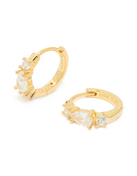 Gold Plated Sterling Silver Pear Cubic Zirconia Huggie Earrings - link has visual effect only