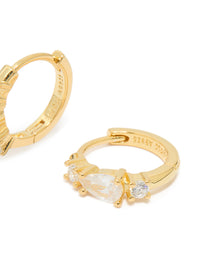 Gold Plated Sterling Silver Pear Cubic Zirconia Huggie Earrings - link has visual effect only