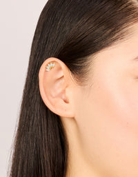 Elegant earrings with marquise cut cubic zirconia drop in gold plated sterling silver and flat back stud closure on ear view - link has visual effect only