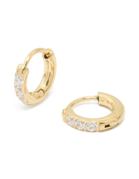 Waterproof Gold Plated Stainless Steel Cubic Zirconia Huggie Earrings 10 MM - link has visual effect only
