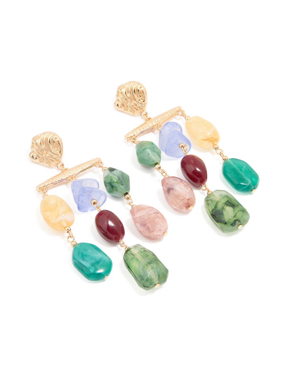 Gold Textured Multicoloured Beaded Mobile Earrings