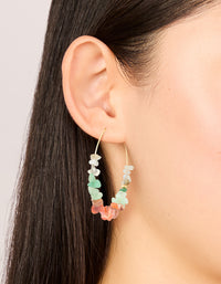 Gold Plated Multicoloured Semi Precious Stone Chip Hoop Earrings - link has visual effect only