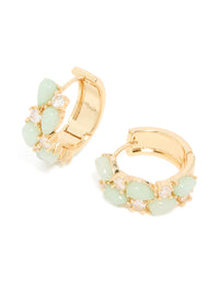 Gold Plated Green Semi Precious Stone & Cubic Zirconia Hoop Earrings - link has visual effect only