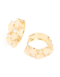 Gold Plated Rose Quartz & Cubic Zirconia Hoop Earrings - link has visual effect only