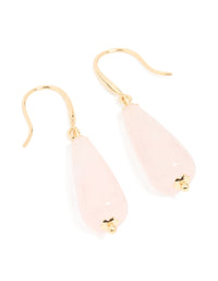 Gold Plated Rose Quartz Sleek Drop Earrings - link has visual effect only