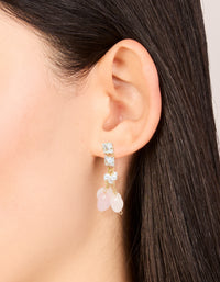 Gold Plated Rose Quartz Chip Cubic Zirconia Drop Earrings - link has visual effect only
