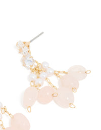Gold Plated Rose Quartz Chip Cubic Zirconia Drop Earrings - link has visual effect only